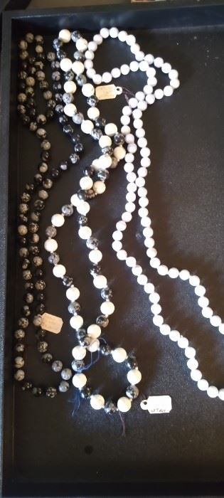 Blue Lace Agate, Snow Flake Obsidian, and Howlite necklaces