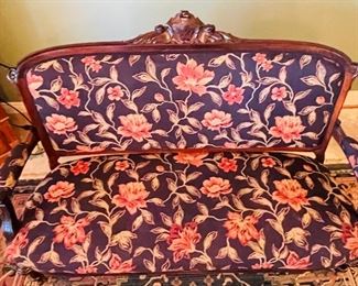 $425   #29 Victorian American setee black upholstery  • 48high 65wide 30deep