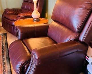 $395   #36 Lift chair brown leather style nailhead • 42high 35wide 40deep