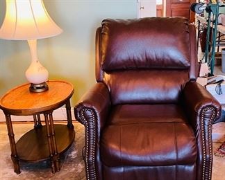 $395   #36 Lift chair brown leather style nailhead • 42high 35wide 40deep