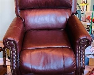 $395 #36 Lift chair brown leather style nailhead • 42high 35wide 40deep