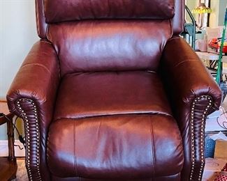 $395   #36 Lift chair brown leather style nailhead • 42high 35wide 40deep