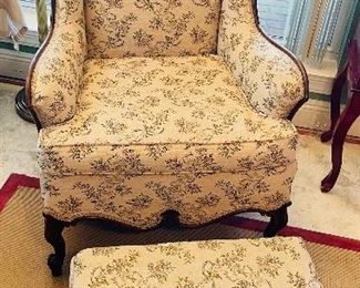 $195   #44 Wing back armchair with ottoman
chair   • 42high 29wide 36deep 
ottoman   • 13high 22wide 12deep