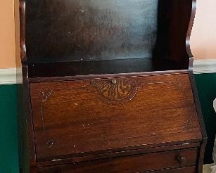 $295   #56 Small drop front secretary (top finial repaired in 2 spots)  • 66high 26wide 14deep