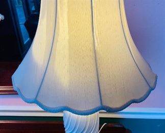 $150   #55 Pair of Porcelain white lamps with floral • 31high 18across 