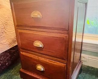 $80   #63 Night stand to the R bed - Teak with 3 drawers  • 27high 21wide 16deep 