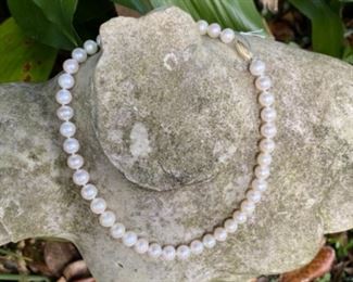 $110 cultured pearls 18” L - 14kt clasp 
