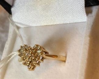 $150 - yellow gold  heart shaped diamonds size 6 