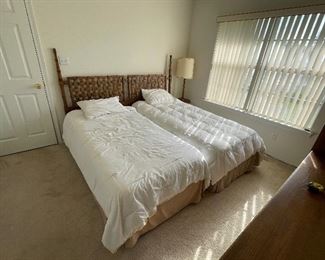 #34___$495
King head, 2 mattresses, dresser, tall chest, lamp table
headboard  • 55 high 84 wide 81 deep
dresser  • 30high 71wide 19deep
two mirrors  • 50 high 20 wide 3deep
armoire  • 55 high 39 wide 19deep
table lamp  • 54high 15across
Glass lamp  • 23high