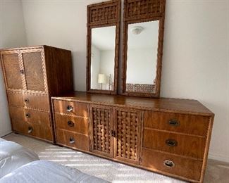 #34___$495
King head, 2 mattresses, dresser, tall chest, lamp table
headboard  • 55 high 84 wide 81 deep
dresser  • 30high 71wide 19deep
two mirrors  • 50 high 20 wide 3deep
armoire  • 55 high 39 wide 19deep
table lamp  • 54high 15across
Glass lamp  • 23high