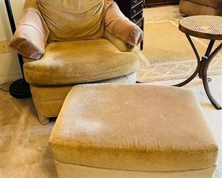 #17___$80
Tan velour chair and ottoman (need steaming)
chair • 29high 31wide 36deep 
ottoman  • 13high 32wide 21deep