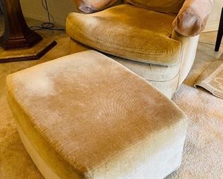 #17___$80
Tan velour chair and ottoman (need steaming)
chair • 29high 31wide 36deep 
ottoman  • 13high 32wide 21deep