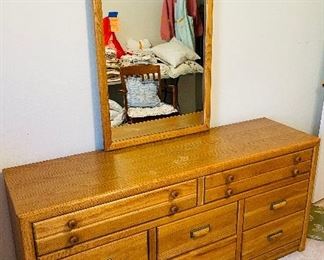 #27___$325
Bassett set of 3 pieces dresser, tall chest, night stand
Tall chest  • 60 hi 36 wide 18 deep 
dresser  • 30high 64 wide 18 deep 
mirror  • 27 x 48 
nightstand  • 22 high 26 wide 15 deep