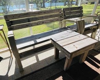 #47___$145
Wood and PVC bench, armchair & small table