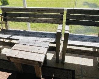 #47___$145
Wood and PVC bench, armchair & small table
