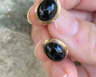 $70 - 14kt gold and black onyx earrings 