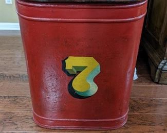 Parnall and Sons metal bin with a wooden hinged top