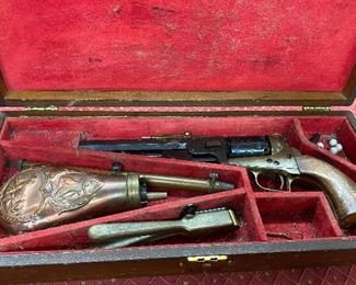 Vintage Italian Colt Replica Black Powder Pistol with Case and Accessories