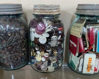 Blue Jars of Matches and Buttons