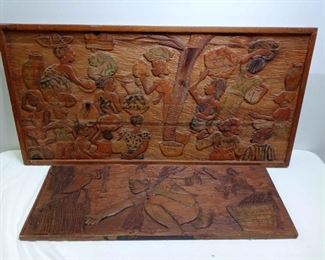 2 Wood Carved Pictures