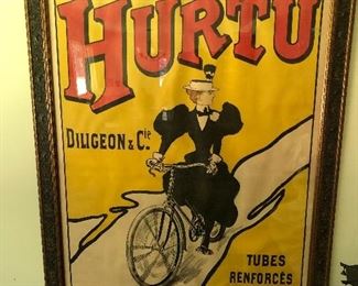 Huge original size and stamped original issue French Hurtu poster, framed