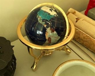 Desktop globe made of semi precious stones