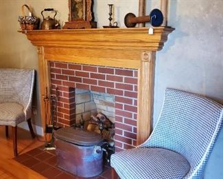 Nice pair blue checked fireside chairs