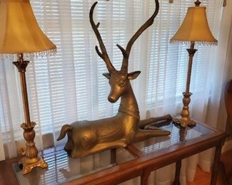 Console table, large Reindeer,  lamps