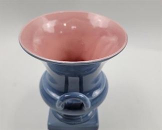 Redwing vase.  Blue and pink.
