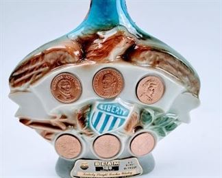 Decanter with coins.