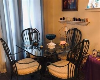 Extremely heavy wrought iron glass top table