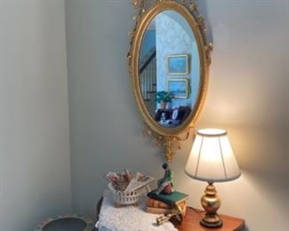 Demilune table, Adams style giltwood mirror