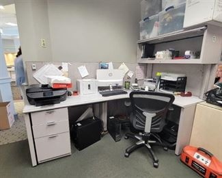 L Shape Desk and Overhead Storage 