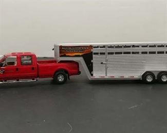 First Gear # 19-3151 Ford F-250 XLT Super Duty w/ Stock Trailer * Black Angus * 1:34