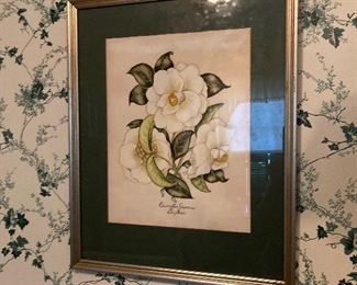 One of a pair of hand painted by W.N. Bettis camellias.