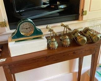 Brass items and clock