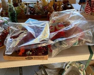 More vintage Christmas.Felted Santa and large elf, flocked reindeer