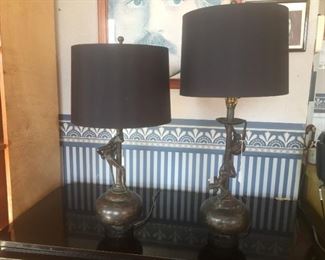 Maitland-Smith Bronze Monkey Lamps