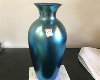 Vintage Blue Aurene 10.5"h Art Glass Vase