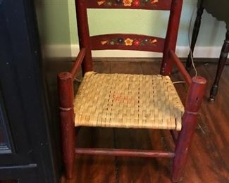 #9	chair	red painted cain seat kid chair 	 $ 25.00 																						