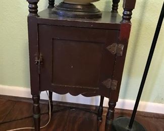 #10	table	tobacco stand with 1 door copper lined 12x12x27	 $ 125.00 																						