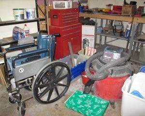 Tools and toolboxes, wheelchair, shop vac