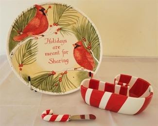 1 - "Holidays are meant for Sharing" Plate & Dip Set Plate 11" Candy Cane 7" long x 2 1/2" high