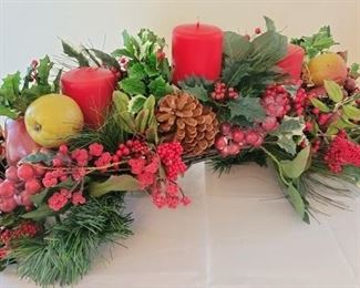 3 - Holiday Centerpiece from Kirklands w/Box 26 x 13 x 10 - 3 red candles and globes in tact and included in box
