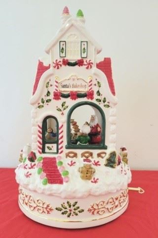 7 - Lenox "Santa's Bake Shop" Centerpiece - music box Plays "We wish you a merry Christmas" - NO BOX 12 1/2" tall

