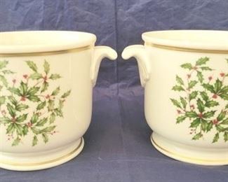 11 - Set of 2 Lenox Holiday Cache pots 5" Tall 5 1/2" Round
