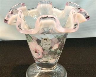 Fenton Ruffle Top Vase Like New Condition Artist Signed Hand Painted 