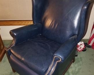Leather reclining wing chair
