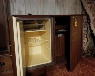 Office credenza with locking fridge