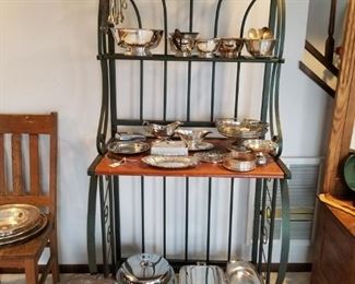 Baker's rack & lots of silver plate